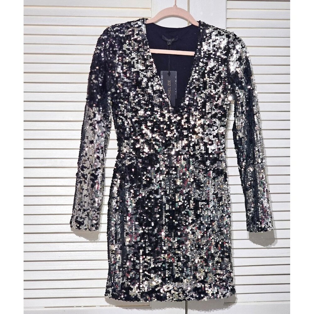 NWT Rachel Zoe Women's Muse Silver/Black Sequin Party Prom Mini Dress Sz 0 2214 - Picture 12 of 14